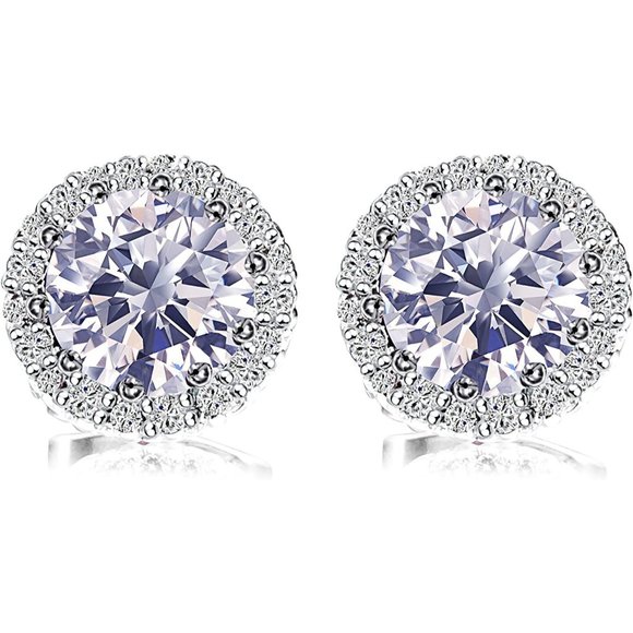 New  Diamond/April  Birthstone Stud Earrings Set, Copper Plated Cubic Zi… - Picture 5 of 7